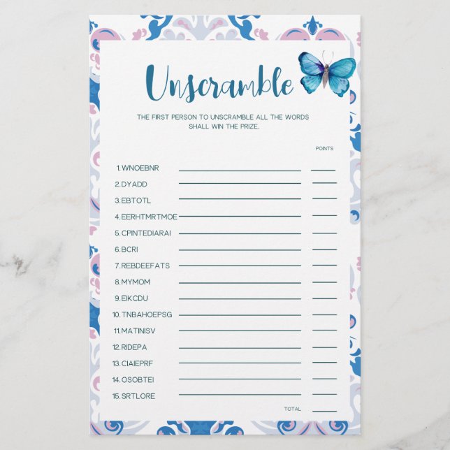 Lámina Juego de Baby Shower para el Fiesta del té Juego B (Anverso)