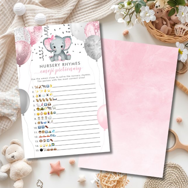 Lámina Juego de Baby Shower para elefante Chica de imágen (Emoji Pictionary Girl Elephant Baby Shower Game)