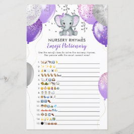 Lámina Juego de Baby Shower para elefante morado de emoji