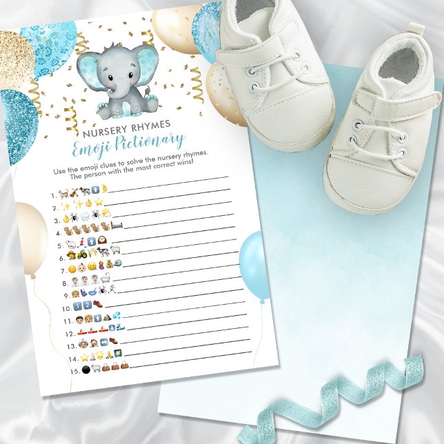 Lámina Juego de Baby Shower para elefante piccionario de  (Emoji Pictionary Elephant Baby Shower Game)