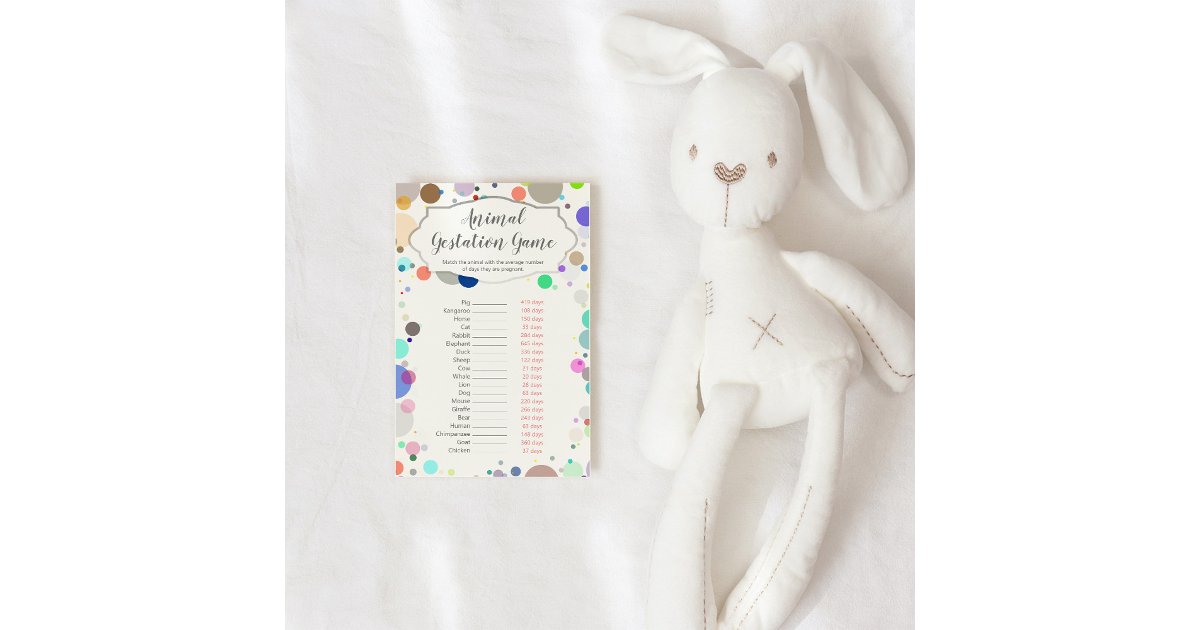 Lámina Juego de Baby Shower para la Gestación de animales | Zazzle.es