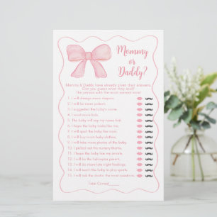 Lámina Juego de Baby Shower Pink Bow Mommy o Daddy