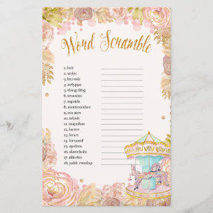 Lámina Juego de Baby Shower "Pink Carrusel World Scramble