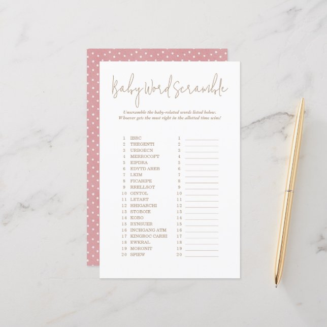 Lámina Juego de Baby Shower Polka Dots Word Scramble Anim (Anverso/Reverso In Situ)