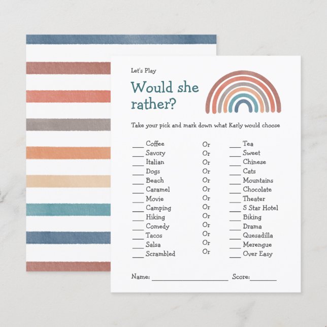 Lámina Juego de Baby Shower Prefiere Boicotear Arcoiris (Anverso / Reverso)