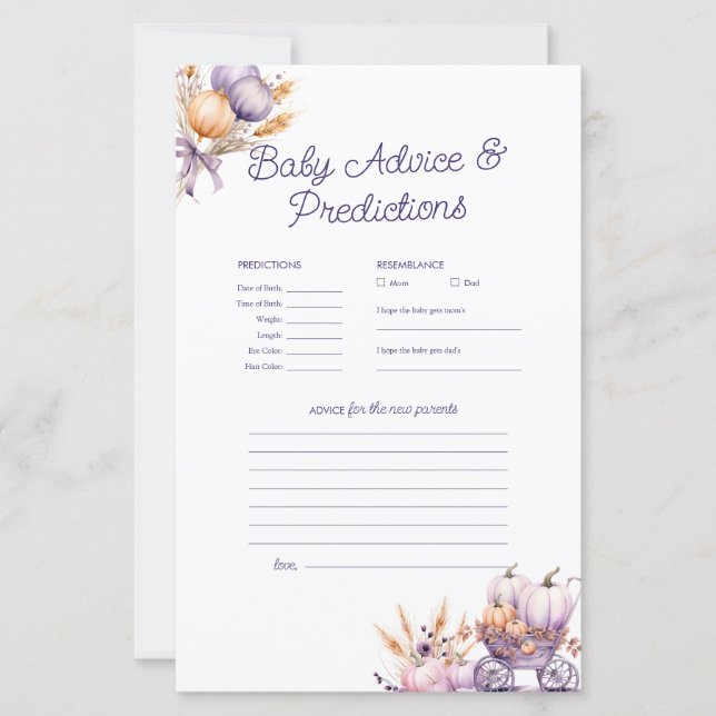 Lámina Juego de Baby Shower Purple Pumpkin Predication Ad (Anverso)