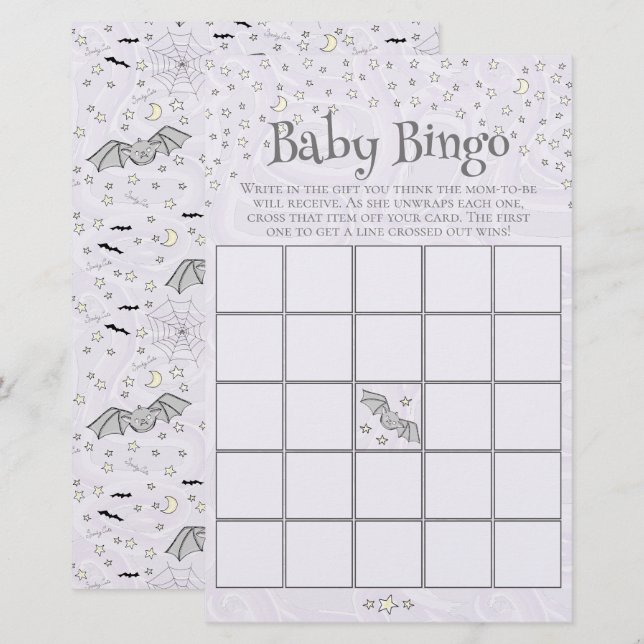 Lámina Juego de Baby Shower Purple Spooky Cute Baby Bingo (Anverso / Reverso)