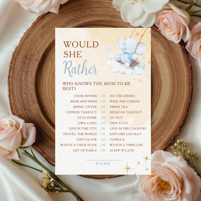 Lámina Juego de Baby Shower "¿Qué Preferiría" de Elefante (Subido por el creador)