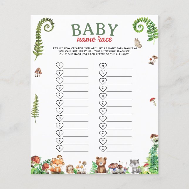 Lámina Juego de Baby Shower Race de nombre de bebé (Anverso)