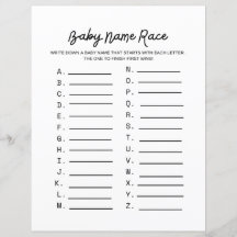 Juego de Baby Shower Race de nombre de bebé