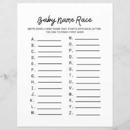 Lámina Juego de Baby Shower Race de nombre de bebé