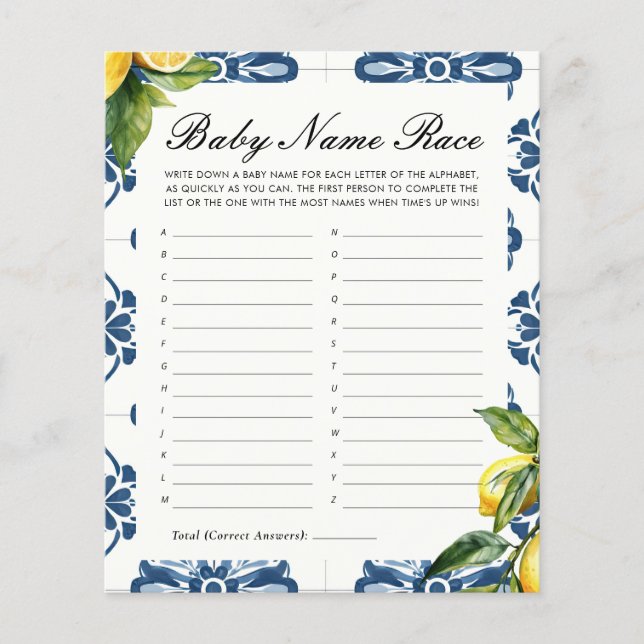 Lámina Juego de Baby Shower Race Lemon Positano (Anverso)