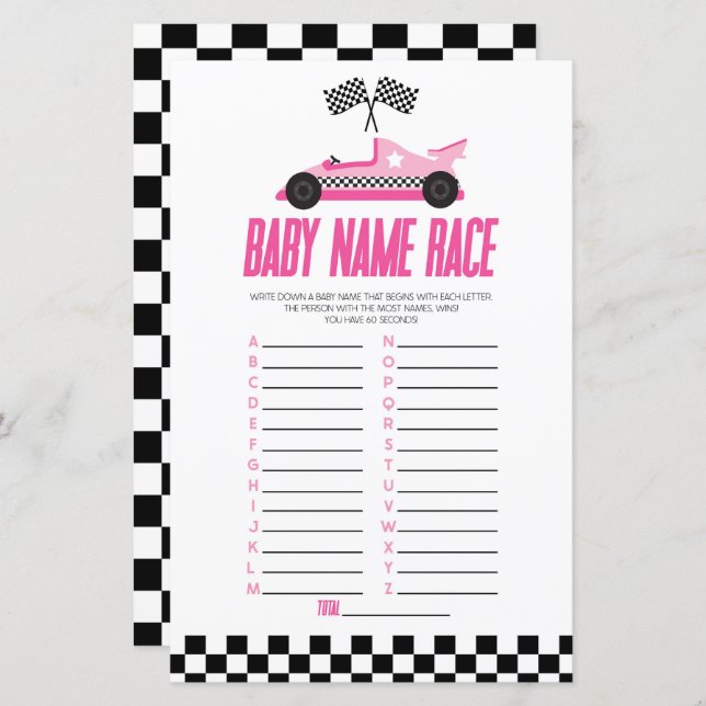 Lámina Juego de Baby Shower Race Race Race Race Car Name (Anverso / Reverso)