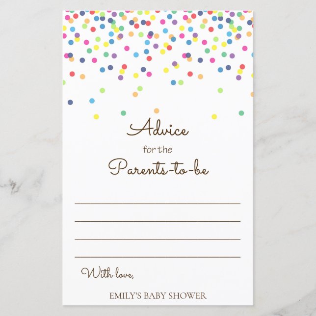 Lámina Juego de Baby Shower Rainbow Sprinkle IMPRESO (Anverso)