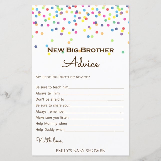 Lámina Juego de Baby Shower Rainbow Sprinkle IMPRESO (Anverso)