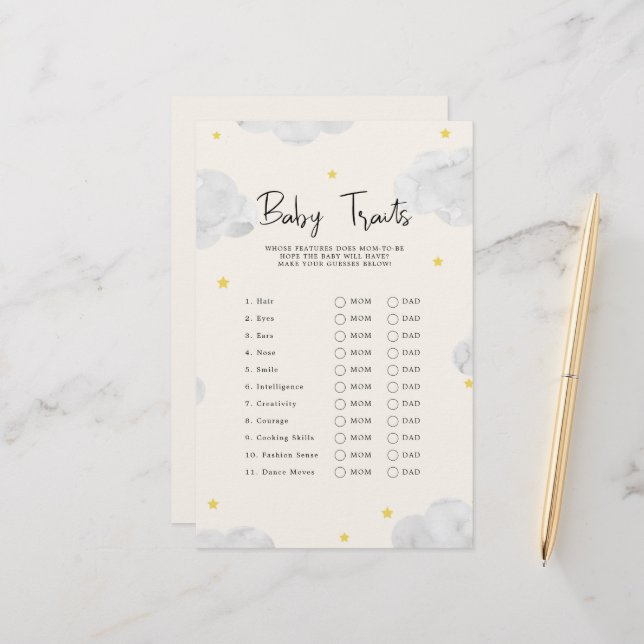 Lámina Juego de Baby Shower Rasgos para Bebés (Anverso/Reverso In Situ)