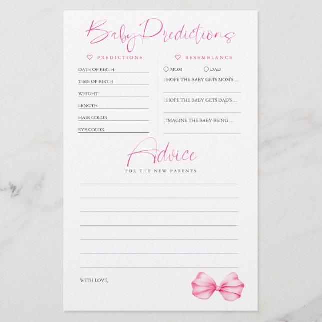 Lámina Juego de Baby Shower rosado recomendado para bebés (Anverso)