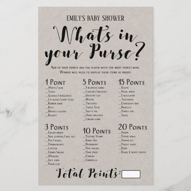 Lámina Juego de Baby Shower Rústico Moderno IMPRESO (Anverso)