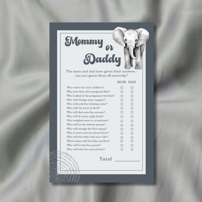 Lámina Juego de Baby Shower Safari Elephant Mami o Daddy (Subido por el creador)