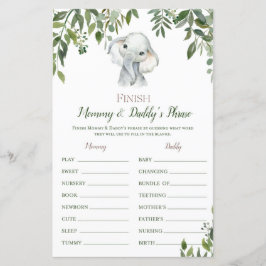 Lámina Juego de Baby Shower Safari Jungle Elephant IMPRES