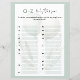 Lámina Juego de Baby Shower Sage Green Bear A to Z Baby I