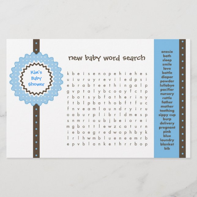 Lámina Juego de Baby Shower - Sopa de Letras (Anverso)