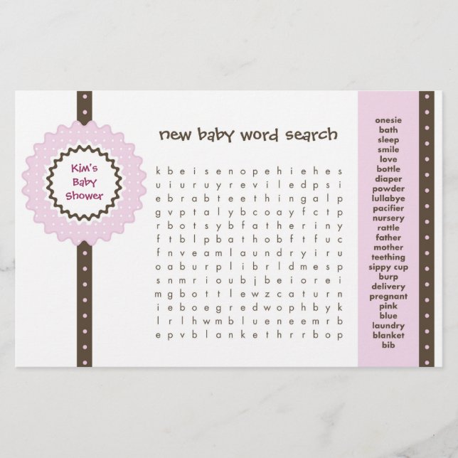 Lámina Juego de Baby Shower - Sopa de Letras (Anverso)