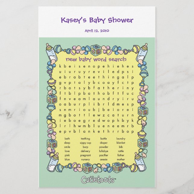 Lámina Juego de Baby Shower - Sopa de Letras (Anverso)