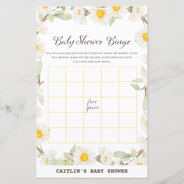 Lámina Juego de Baby Shower Spring Daisy Flower (Anverso)