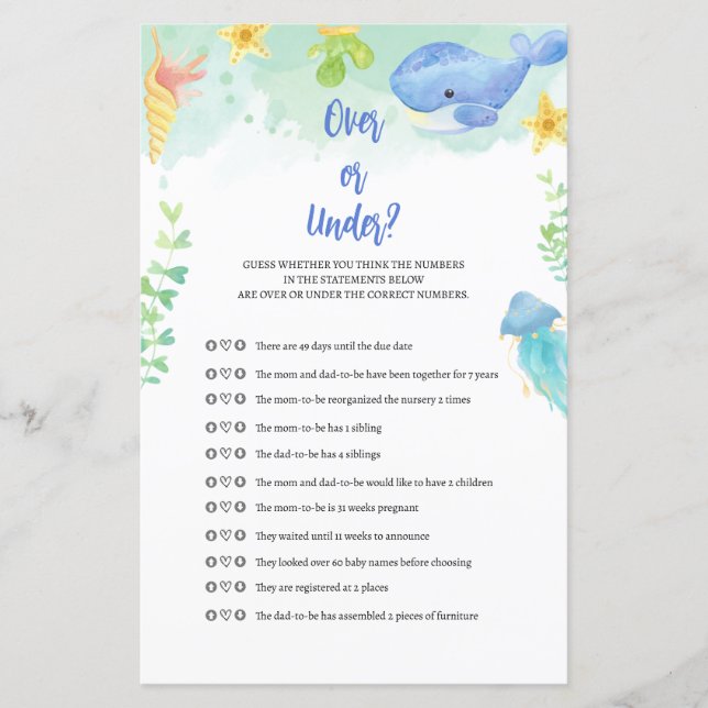 Lámina Juego de Baby Shower Summer Under the Sea (Anverso)