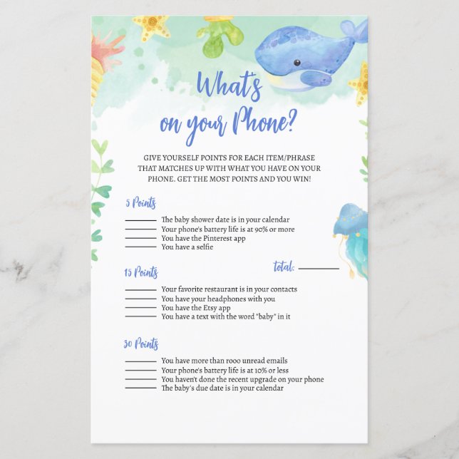 Lámina Juego de Baby Shower Summer Under the Sea (Anverso)