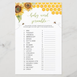 Lámina Juego de Baby Shower Sunflower Baby Word Scramble