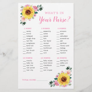 Lámina Juego de Baby Shower Sunflower Pink Floral Purse