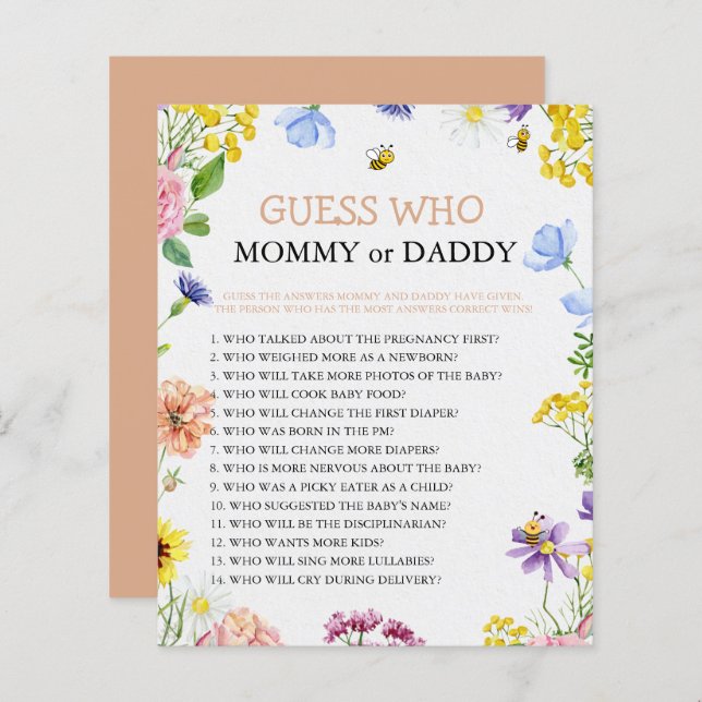 Lámina Juego de Baby Shower Sweet As Can Bee (Anverso / Reverso)