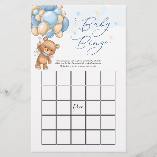 Lámina Juego de Baby Shower Teddy Bear - Bingo (Anverso)