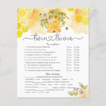 Juego de Baby Shower Twin Trivia Honey Bee