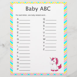 Lámina Juego de Baby Shower Unicorn Baby ABC