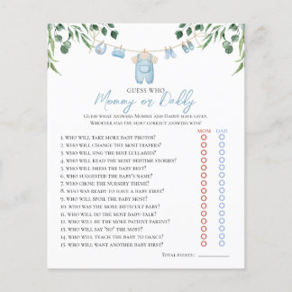 Lámina Juego de Baby Shower Watercolor Laundry Blue Green
