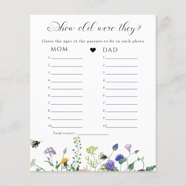 Lámina Juego de Baby Shower Wildflower Greenery (Anverso)