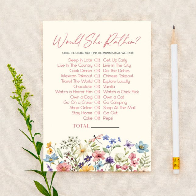 Lámina Juego de Baby Shower 'Wildflower Would She Rather' (Subido por el creador)