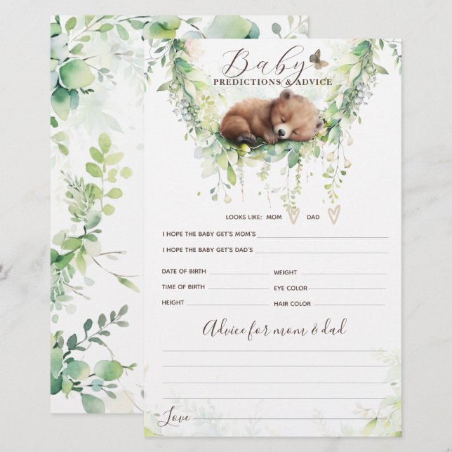 Lámina Juego de Baby Shower Woodland Animals Forest Green (Anverso / Reverso)