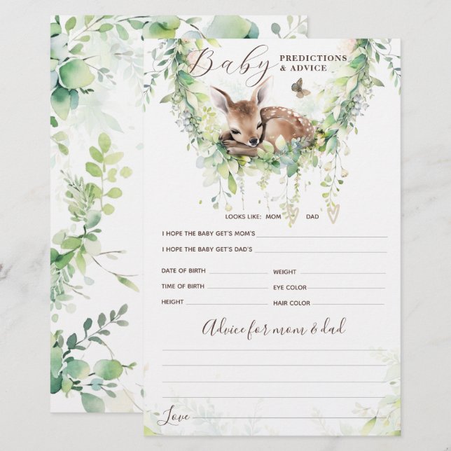 Lámina Juego de Baby Shower Woodland Animals Forest Green (Anverso / Reverso)