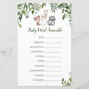 Lámina Juego de Baby Shower Woodland - Bebé Word Scramble