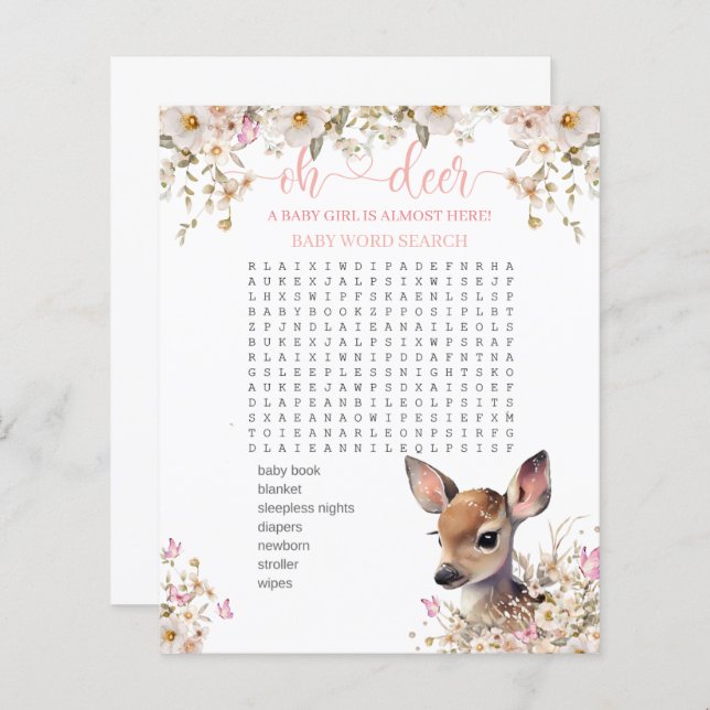 Lámina Juego de Baby Shower Woodland Deer (Anverso / Reverso)