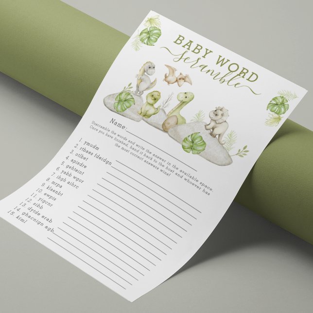 Lámina Juego de Baby Shower 'Word Scramble' de dinosaurio (Subido por el creador)