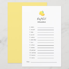 Lámina Juego de Baby Shower Word Scramble Lemon Elegante