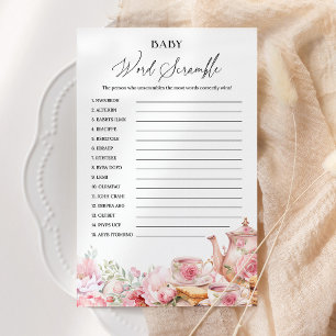 Lámina Juego de Baby Shower Word Scramble Pink Floral Tea