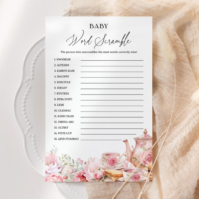 Lámina Juego de Baby Shower Word Scramble Pink Floral Tea (Subido por el creador)
