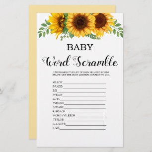 Lámina Juego de Baby Shower Word Scramble Sunflower