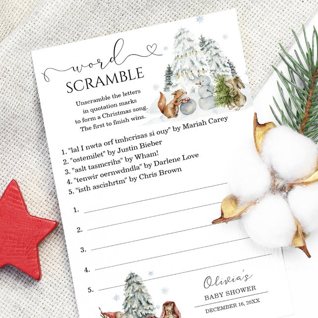 Lámina Juego de Baby Shower Word Scramble Winter Woodland (Subido por el creador)
